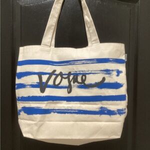 Vogue Cream Canvas Tote with Royal Blue Brush Stripes